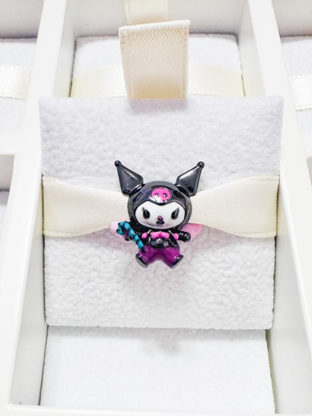 925 Sterling Silver Kuromi Candy Cane Angel Charm Bead Fits Pandora Bracelets
